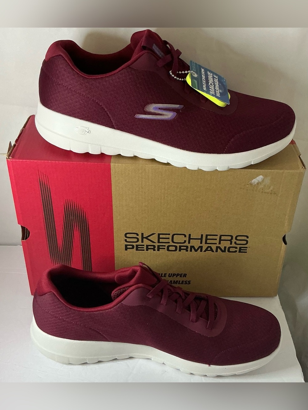 Skechers GOwalk Joy Women's sz 13 Slip-On Knit Sneakers - Burgundy/White - Picture 3 of 9